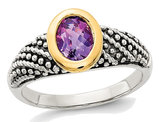 4/5 Carat (ctw) Natural Amethyst Ring in Sterling Silver with 14K Gold Accents